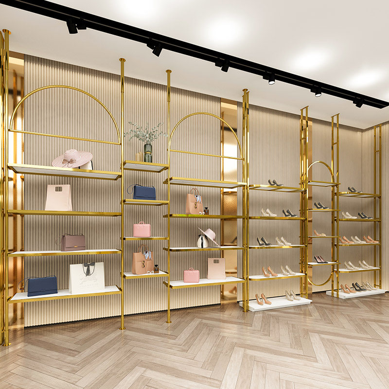 Clothing Store Show Rack Columns Display Stand Ground Style Show Shelf Women's Clothing Store Upscale Stainless Steel Wire Drawing Gold Shelf