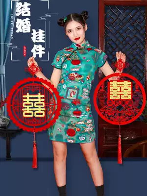 Happy word pendant pendant pendant decoration Wedding room Wedding wedding wall Living room background wall entrance door decoration jewelry