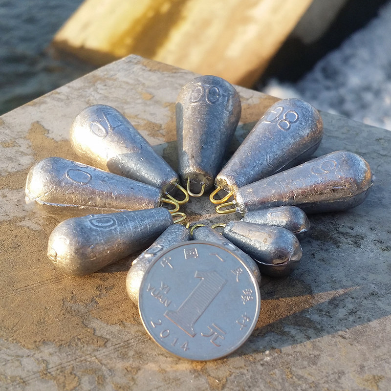 Fishing raft fishing sea rod lead drop with ring willow leaf lettering through heart water drop fish drop lead drop does not hurt the line explosion hook string hook