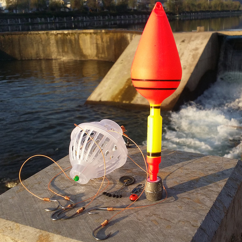Throwing pole sea pole fishing explosive hook water monster bait cage set big head fat head silver carp bighead carp bait fishhook fishing group floating ball
