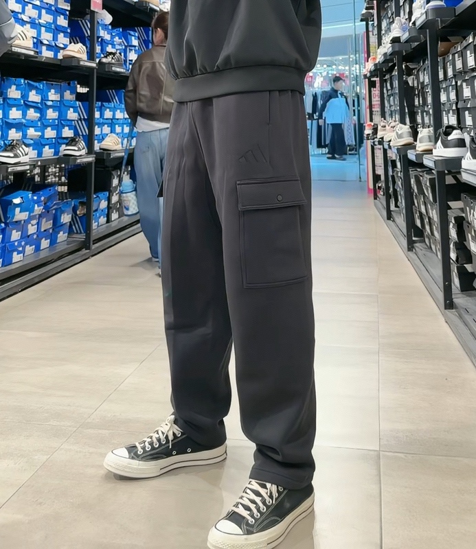 Adidas Men's Autumn and Winter Workwear Fleece-Lined Flat-Leg Sweatpants Jn0591 One Size Larger Than Usual