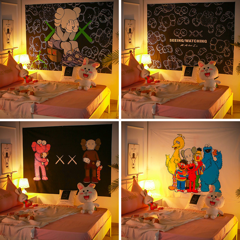 Kaws Sesame Street net red background cloth ins hanging cloth bedroom wall cloth rent room wall decoration homestay painting bedside cloth