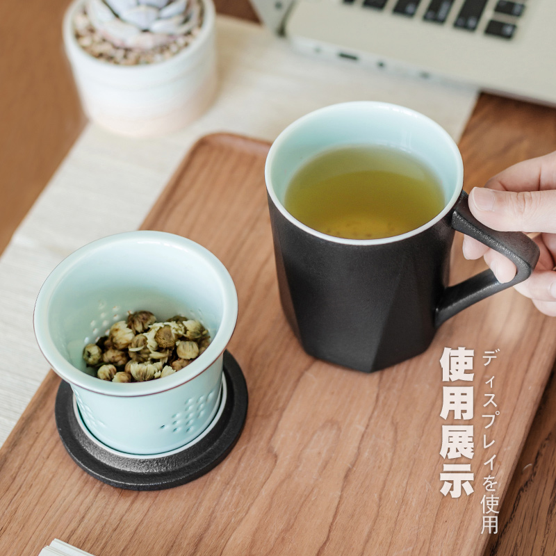 Large ceramic tea keller with cover filter cup tea cup creative portable office package tea cups