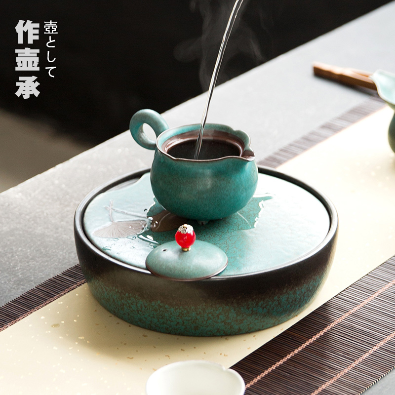 Variable round small dry terms plate coarse pottery water mini tea tray ceramic kung fu tea pot of tea tea bearing