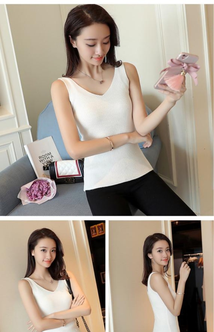 Mùa xuân và mùa thu mới hoang dã mùa hè Mặc ngắn v-cổ gợi cảm không tay đan đáy áo yếm ao b lo nu ca tinh