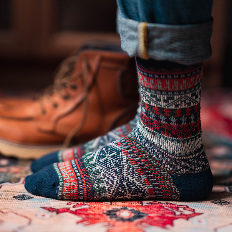 Mid-Calf Socks for Men, Spring and Autumn, Retro Japanese Harajuku Ethnic Style, Chelsea Martin Work Boots, Red Wing Khaki Long Socks