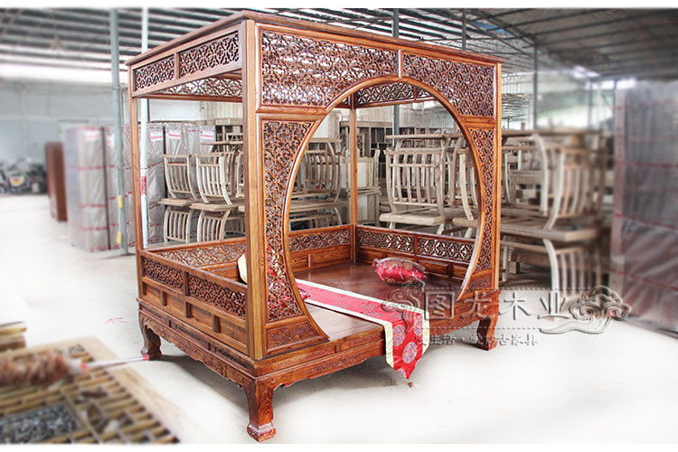 đồ gỗ cổ Nam Elm giường nửa lỗ giường giường tán bước cổ điển giả gỗ gụ giường đôi - Giường giường trẻ em