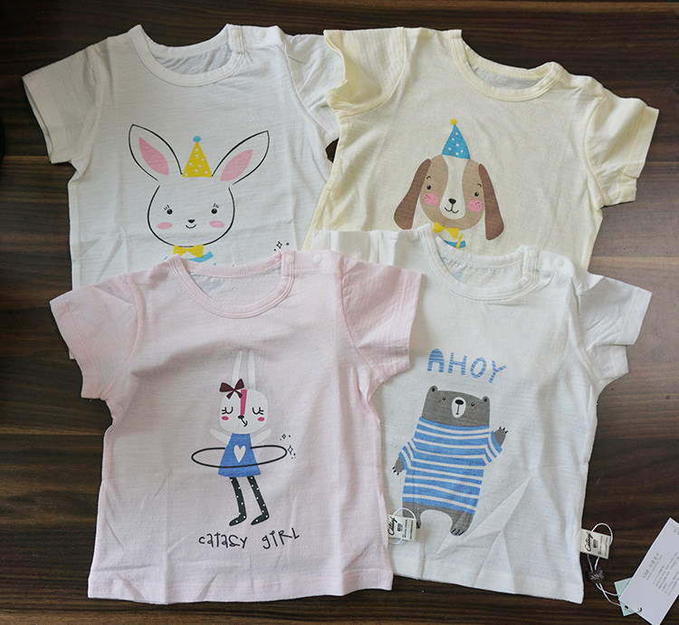 Clear Child Short Sleeve T-shirt Boy Girl Pure Cotton Jacquard Baby Half Sleeve Beating Bottom Middle Child Thin summer
