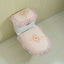 New high-grade pastoral fabric lace toilet three-piece set cushion set zipper toilet warm washer