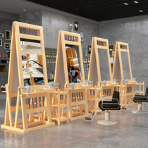 Barber shop net celebrity mirror hairdressing mirror table cabinet integrated solid wood single-sided wall-mounted hair salon double-sided floor ironing and dyeing mirror