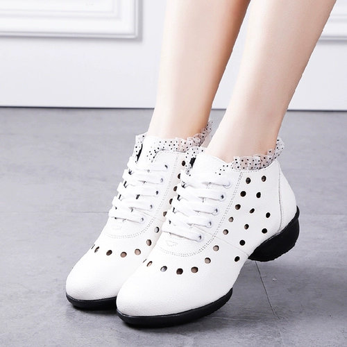 Танцующие белые туфли, дышащая обувь, из натуральной кожи, мягкая подошва, большой размер