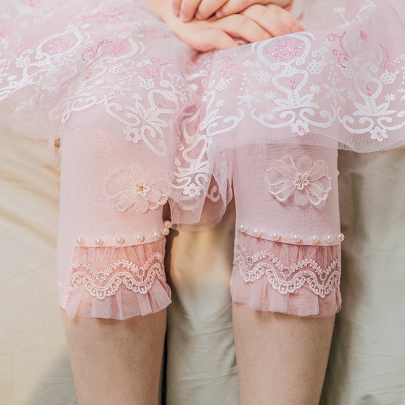 Boat Mouse Children's Seven Pants Young Children Summer Dress Flowers High Waist Pink Girl Inner Hitch Pants Wear Foreign Pie Pants Pants Outside Pant Pants