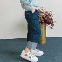 Girl Jeans Spring Autumn Korean Version Embroidered High Waist Casual Children Pants 2020 New Ocean Gas Little Girl Trousers