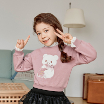Boat Mouse Boy clothing Girls plus velvet jacket Head round collar Lace Cartoon Foreign Air Children Women Baby blouses Autumn and winter clothing