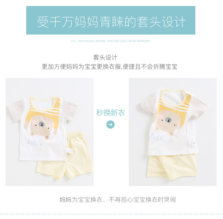 Tong Taixia new baby cotton nửa tay áo phù hợp với 9-12-18 tháng người đàn ông và phụ nữ vai mở ngắn tay áo quần short