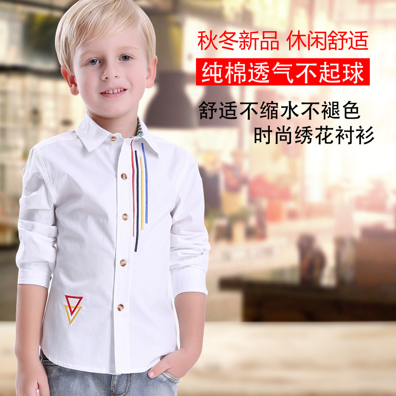 Boys áo dài tay bông 2020 phiên bản Hàn Quốc của mùa xuân mới và mùa thu trẻ em mới của áo sơ mi giản dị trong cậu bé lớn áo sơ mi trắng thủy triều.