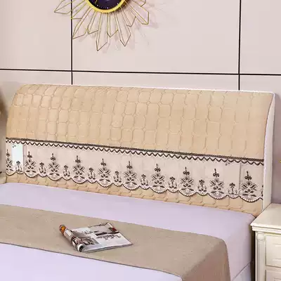 All-inclusive bedside dust cover, cotton-padded bed back cover plush cloth art Nordic style soft bag wooden bed head cover