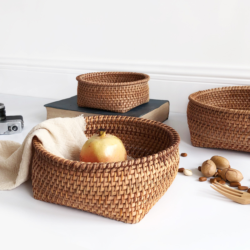 Vietnamese rattan dried fruit candy snack tray storage box living room desktop home fruit basket pastoral handmade storage basket