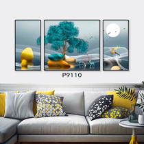 Sofa Background Wall Hanging Painting Modern Minimalist Light Extravagant Crystal Porcelain Painting Wall wall Living room Decorative Crystal Porcelain Painting Triple Elk Deer