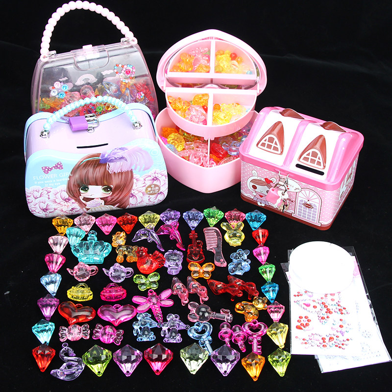 Toy Gem Princess Children Diy Handmade String Beads Plastic Crystal Large Diamond Seven Color Archaeological Excavation Treasure Chest box