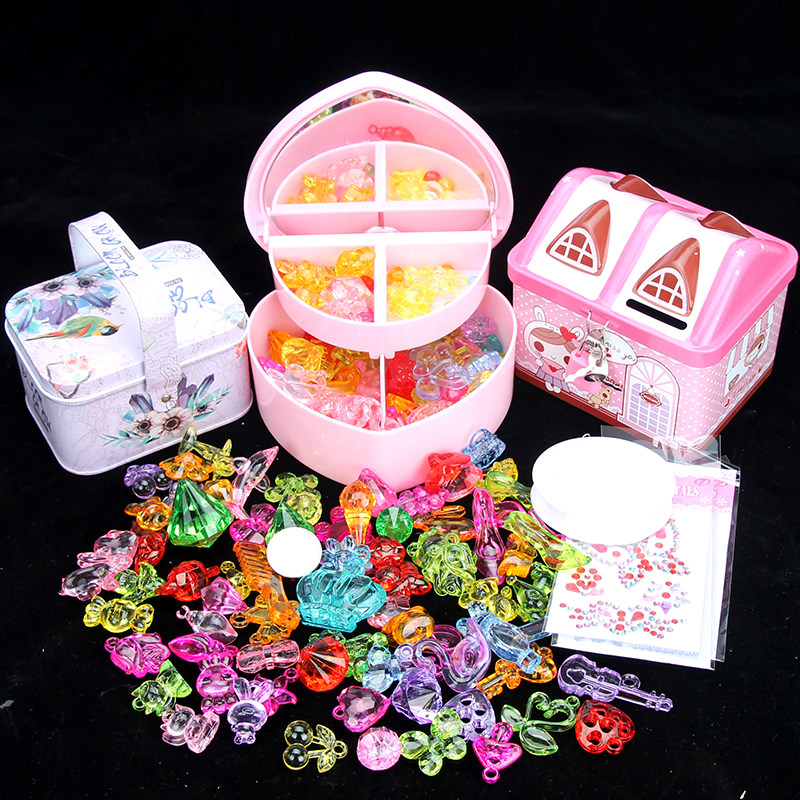Toy Gem Children Crystal Seven Color Diamond Puzzle Handmade Diy Beads Princess Necklace Treasure Chest Child Presents