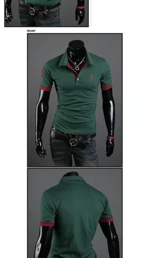 Phiên bản Hàn Quốc của mẫu hươu nam tay ngắn Paul áo sơ mi mỏng màu xanh hải quân polo nam