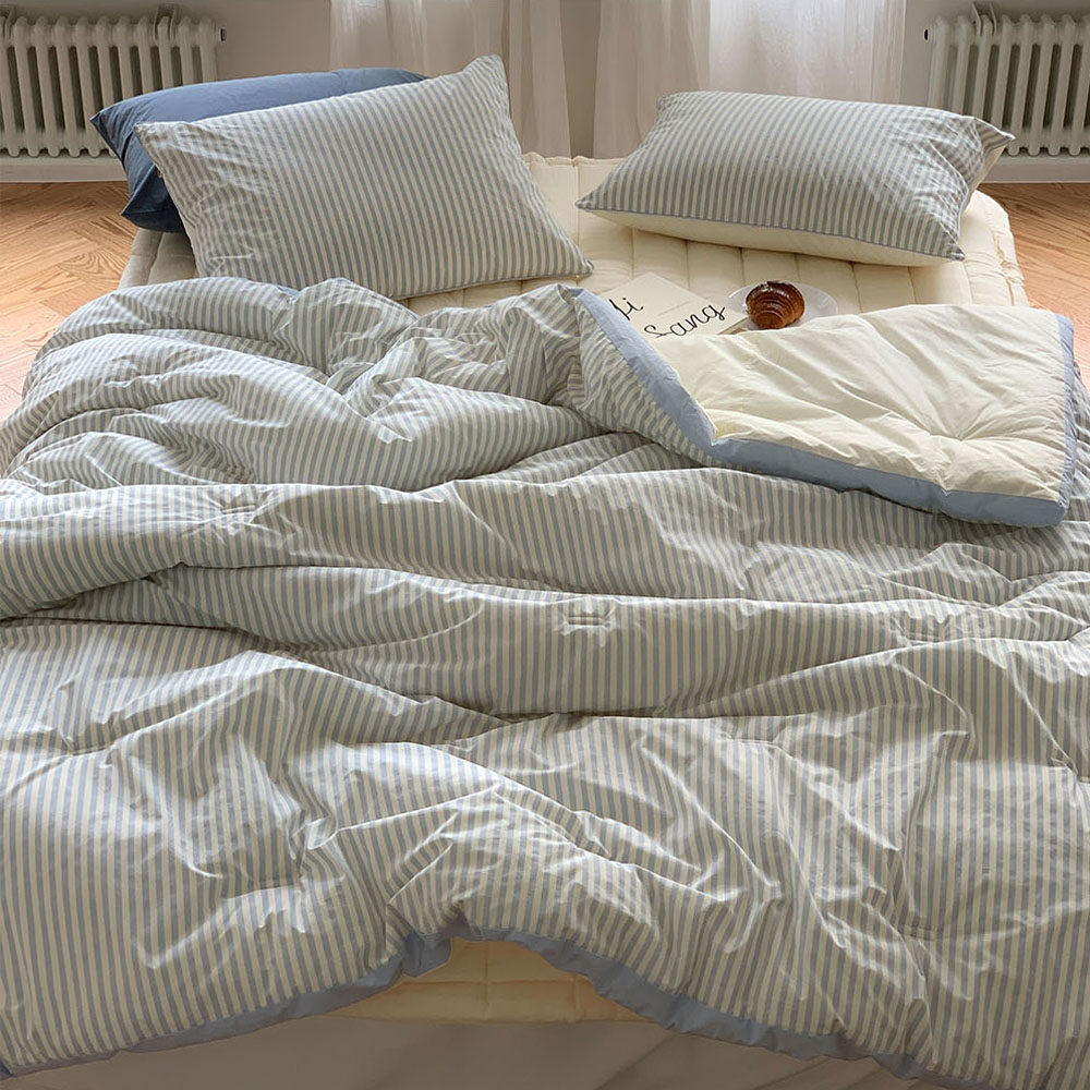 miniheeee Корейское одеяло с терморегуляцией полосатое четырехсезонное двустороннее машинная стирка