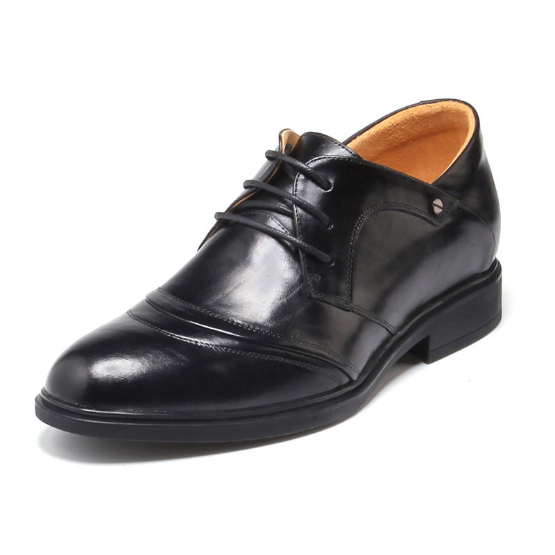 Long and short leg shoes custom-made business suits for the disabled leather toe layer cowhide invisible inner heightening supplementary shoes black