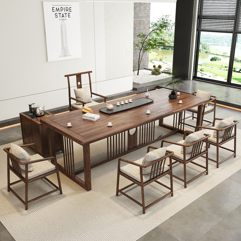 New Chinese-Style Old Elm Wood Tea Table and Chair Set, Simple Solid Wood Tea Table, Office Tea Table, 2026 New High-End Model New Chinese-Style Old Elm Wood Tea Table and Chair Set, Simple Solid Wood Tea Table, Office Tea Table, 2026 New High-End Model