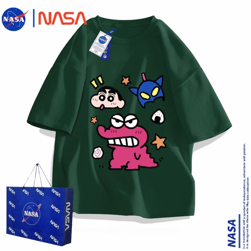 Nasa Co-Branded Dark Green T-Shirt Short-Sleeved Unisex 2026 New Popular Summer Crayon Shin-Chan Round Neck Top T-Shirt