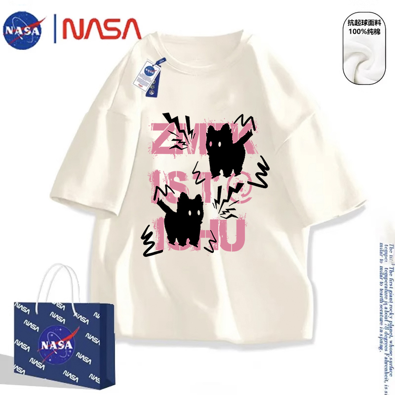 Nasa Collaboration Lightning Kitten Women's T-Shirt Short Sleeve 2026 New Popular Design Niche Pure Cotton Half-Sleeve Summer T-Shirt