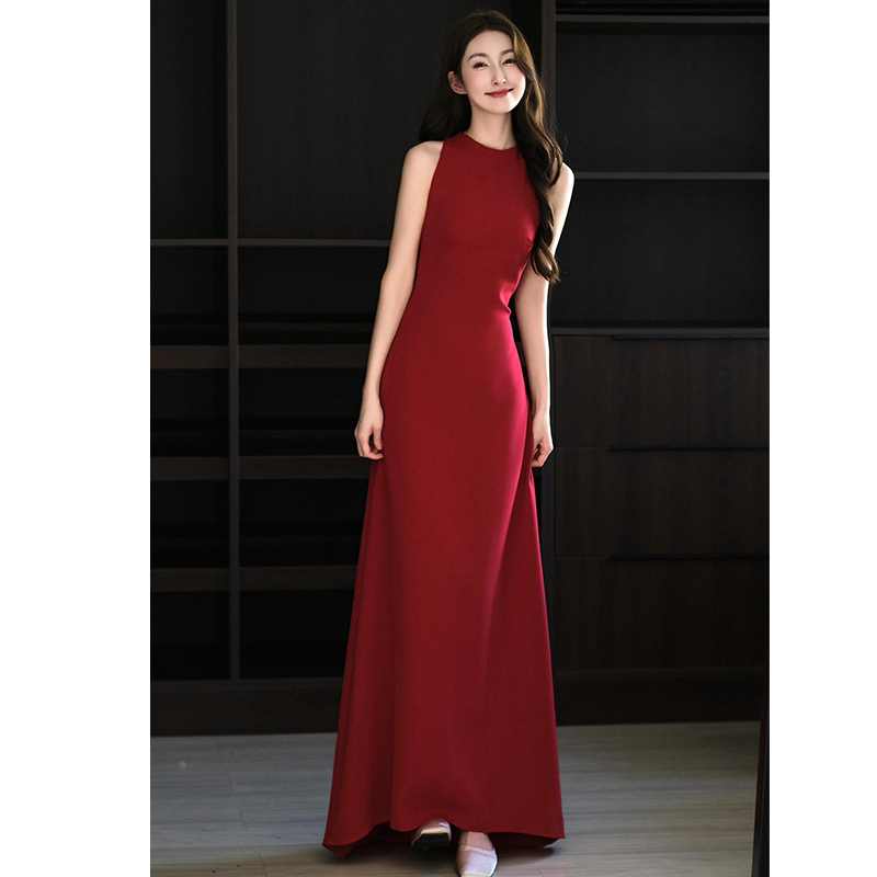 Satin Bridal Toast Dress Can Be Worn Casually, Burgundy Engagement Dress, Long Winter Wedding Banquet Dress, Summer