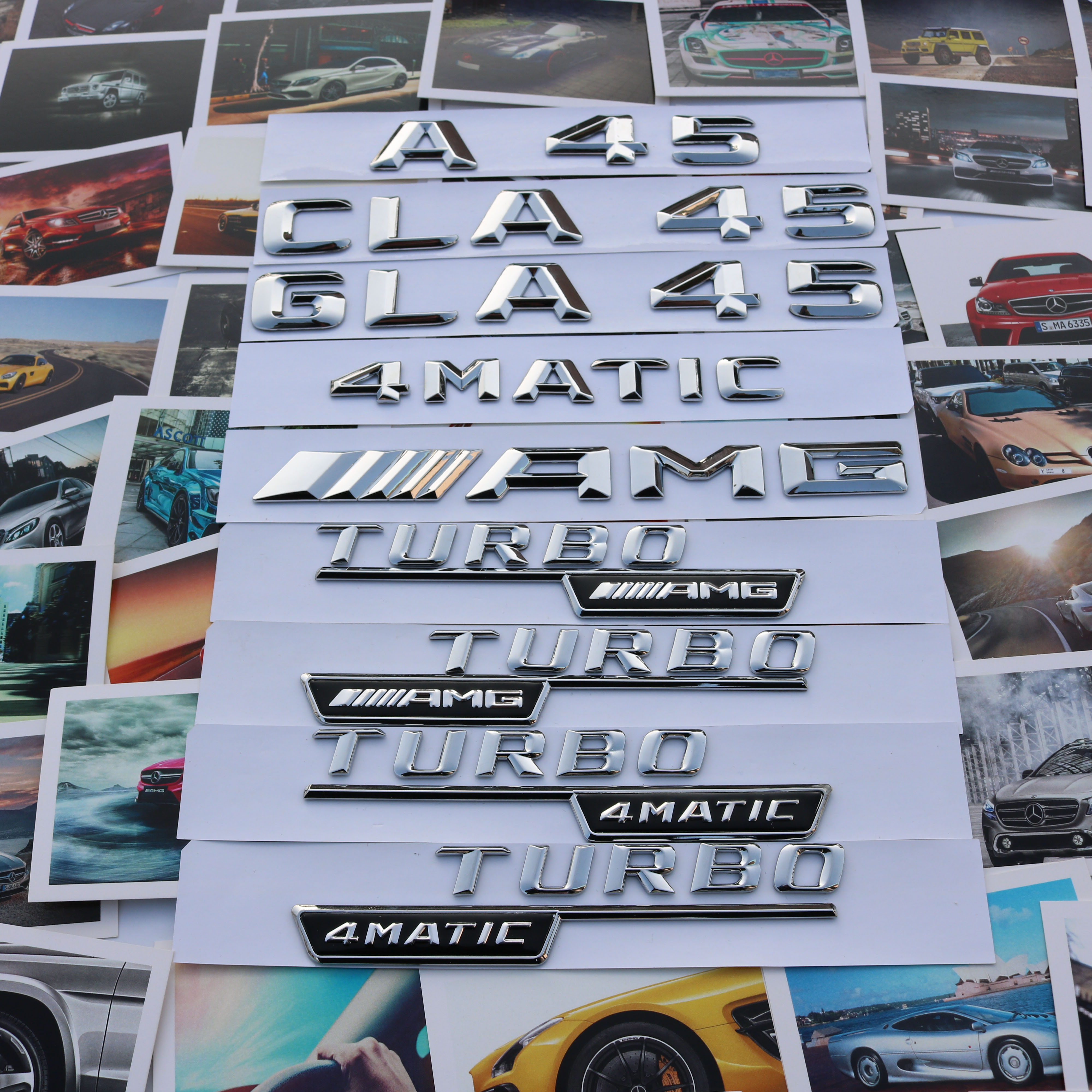 Mercedes A45 CLA45 GLA45 modified car logo word standard AMG TURBO 4MATIC leaf plate side sticker