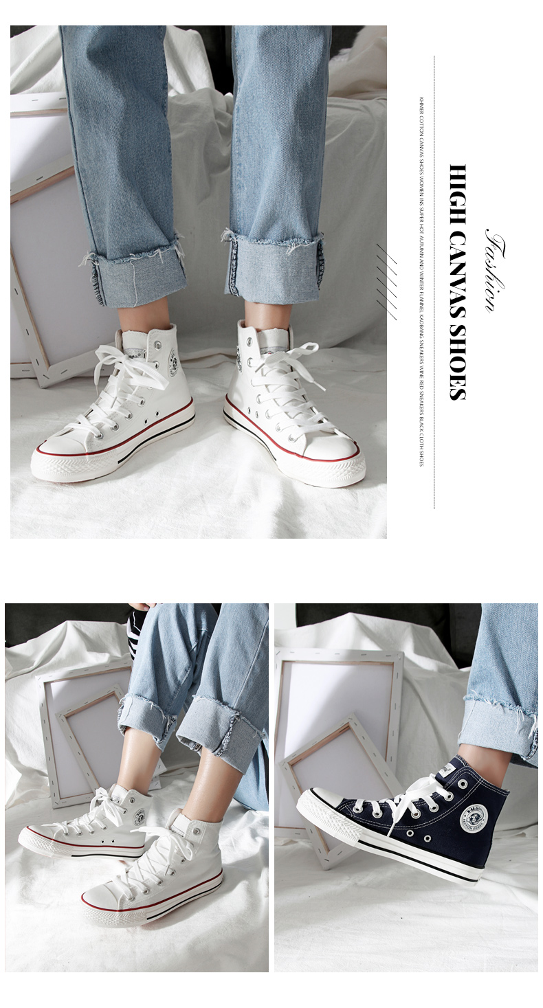 Giày vải cotton cao toàn cầu cho phụ nữ siêu lửa mùa thu và mùa đông cộng với giày nhung Gaobang giày đỏ giày đen giày sneaker nữ