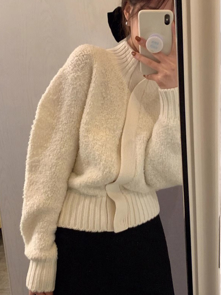 2024 AUTUMN NEW WOMENS WHITE GENTLE WIND SOFT GLUT SWEATER LOOSE KNIT JACKET WOMENS CARDIGAN TOP WOMENS WINTER