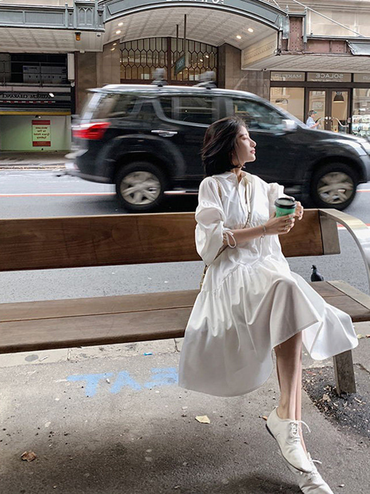 2024 AUTUMN NEW HYUN YA STYLE SKIRT INS FAIRY SUPER FAIRY FOREST SERIES LIGHT MATURE WIND BLUE HAZE BLUE DRESS