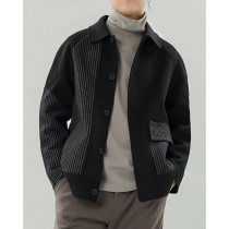 Stitching wind stripe double-sided short wool coat Mens Korean version of the work style jacket Jacket wool