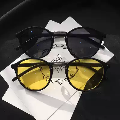 Round face sunglasses female tide Harajuku wind Korean version of retro Joker sunglasses male street shoot Net red ins Super fire glasses