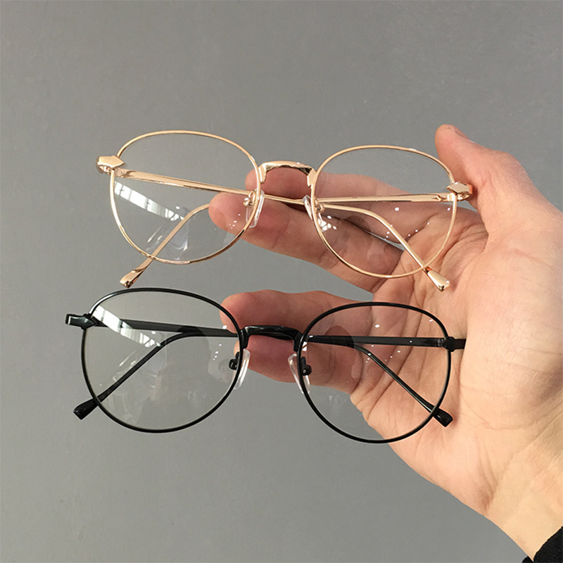 Han Edition Tide Retro original Cebu Wind Art Spectacle Frame for men and women Fashion metal arrowhead round face flat mirror Nearsightedness Glasses