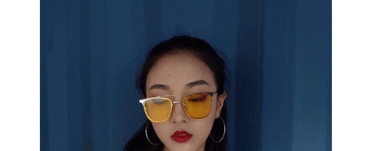 Hàn Quốc lưới màu đỏ với kính râm retro nữ kim loại khung phim đại dương trong suốt ống kính nhìn đêm
