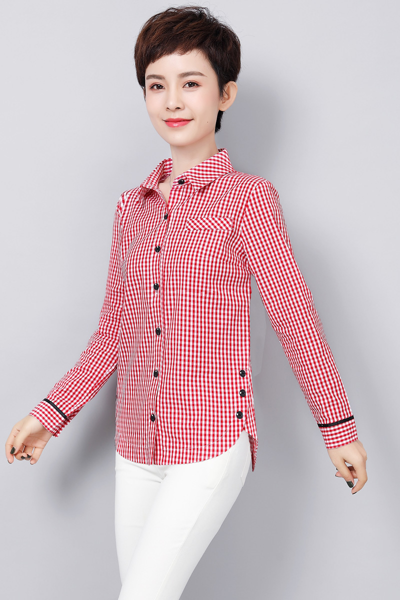 Mùa xuân và mùa thu mới của phụ nữ trung niên kích thước lớn mẹ thời trang áo sơ mi kẻ sọc nữ dài tay áo sơ mi 30-40 tuổi - Áo sơ mi dài tay 	áo sơ mi nữ dài tay cá tính	