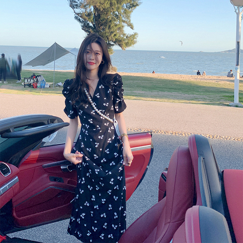 Floral Dress for Tall Girls 170cm, Extended Length 175cm, High-End Waist-Cinching Long Dress That Reaches the Ankles, Extra-Long Summer Style