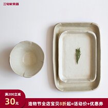 Miyake family tableware White frosted handmade coarse pottery rectangular plate Japanese coarse pottery plate Jingdezhen handmade plate