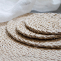 Full linen straw woven round thickened home kitchen dining table Anti-hot insulation pad Coaster plate pad Pot pad Placemat