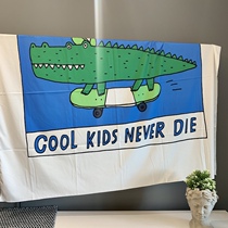 Original design TV cover cloth background cloth INS bedside sofa background wall hand drawn illustration hanging cloth small crocodile