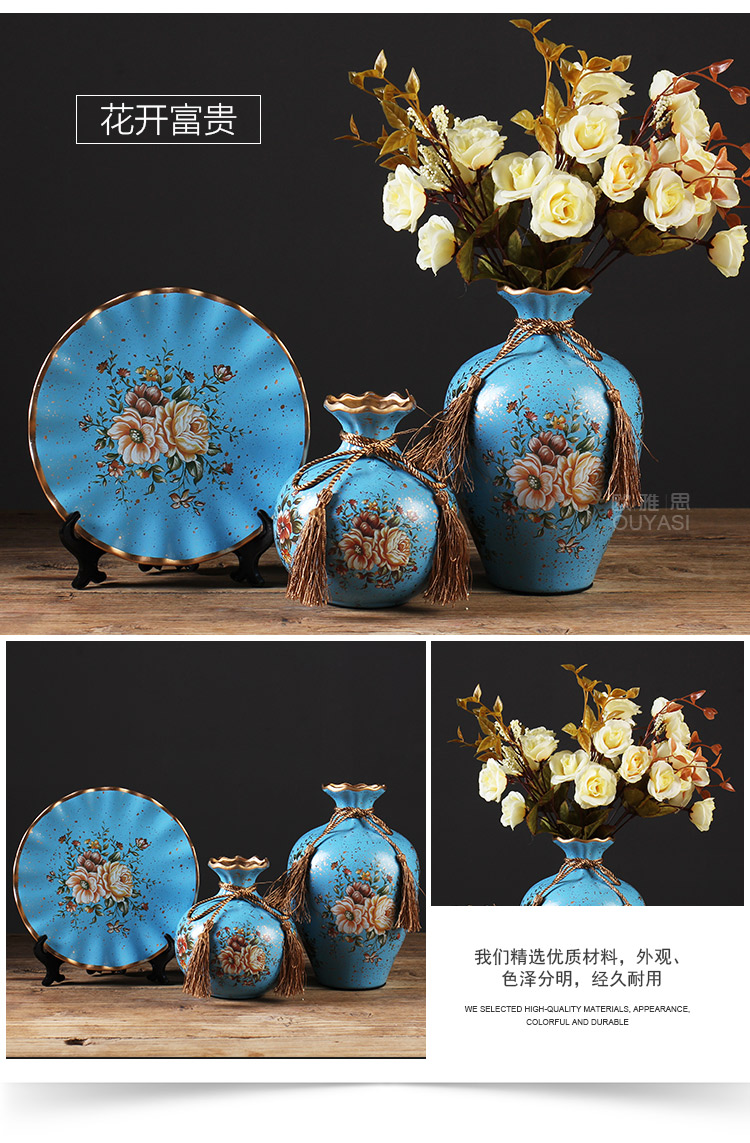 Mỹ retro bình gốm tấm Châu Âu phòng khách hiên tủ rượu ornament trang trí hiện đại sáng tạo hoa chèn