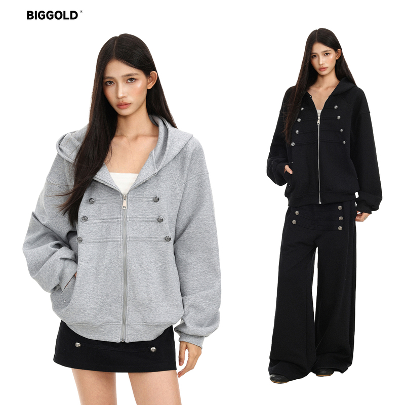 Biggold Palace-Style Hooded Sweatshirt Napoleon Zipper Jacket Lazy Style Casual Hoodie Top for Men and Women Biggold Palace-Style Hooded Sweatshirt Napoleon Zipper Jacket Lazy Style Casual Hoodie Top for Men and Women