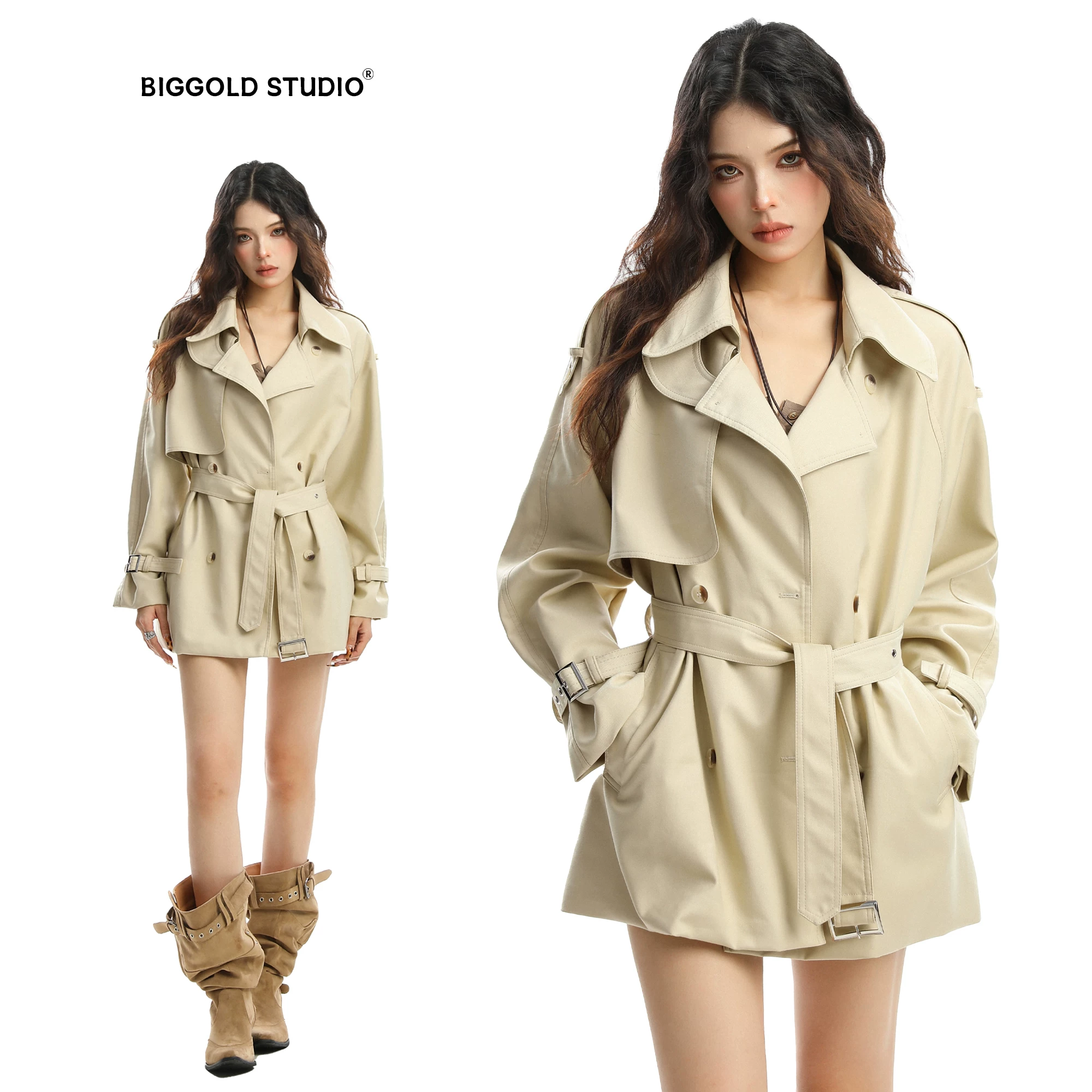 Облегченная подвязка, осеннее trench coat, куртка, британский стиль, стиль высокого качества