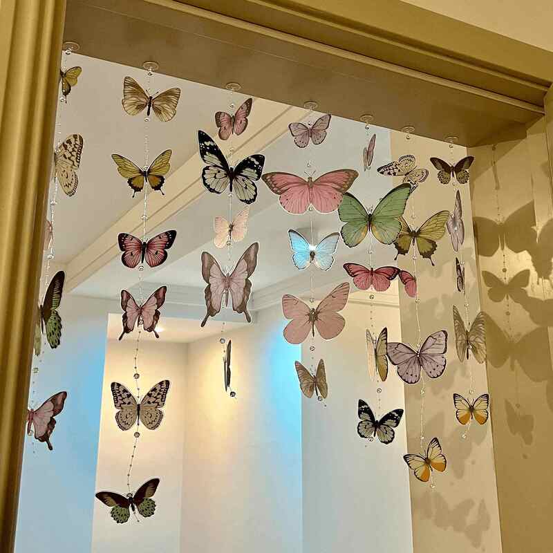 Xiaohongshu ins Three-Dimensional Butterfly Beaded Door Curtain, Bedroom Room Divider Curtain, High-End Decorative No-Drill Hanging Curtain