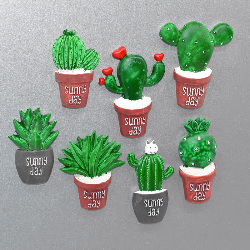 Green plant cactus refrigerator sticker magnet Creative magnet Pastoral succulent message sticker Children's early education